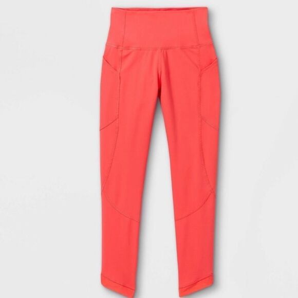 Girls' Mesh Pieced Side Pocket Leggings - All in Motion Coral S 6/6x - Picture 2 of 5